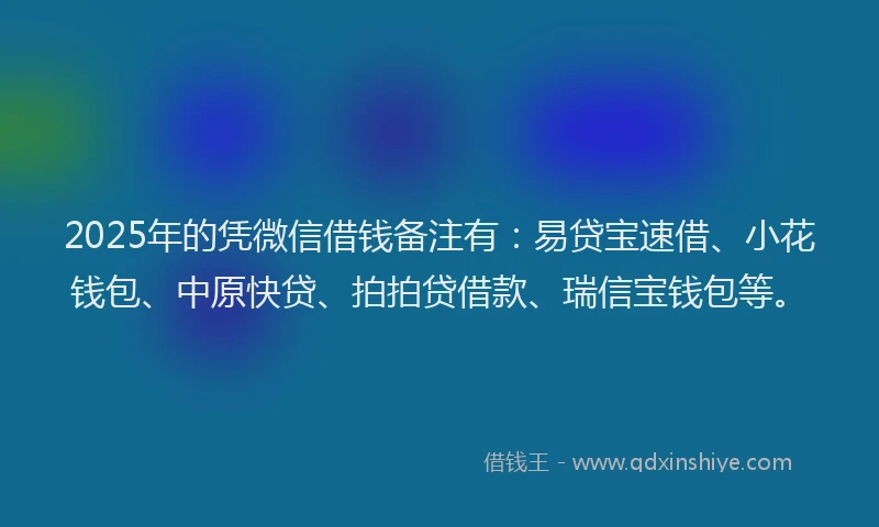 2025年的凭微信借钱备注有：易贷宝速借、小花钱包、中原快贷、拍拍贷借款、瑞信宝钱包等。