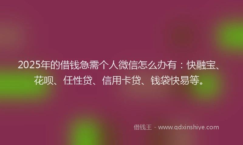 2025年的借钱急需个人微信怎么办有：快融宝、花呗、任性贷、信用卡贷、钱袋快易等。