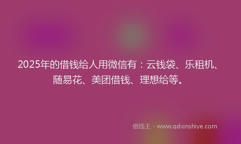 2025年的借钱给人用微信有：云钱袋、乐租机、随易花、美团借钱、理想给等。