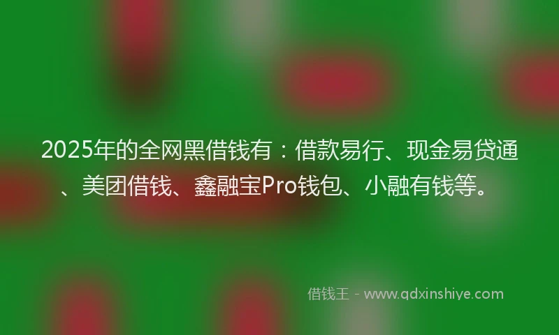 2025年的全网黑借钱有：借款易行、现金易贷通、美团借钱、鑫融宝Pro钱包、小融有钱等。