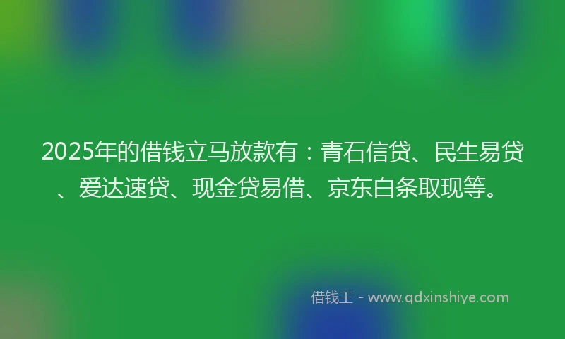 2025年的借钱立马放款有：青石信贷、民生易贷、爱达速贷、现金贷易借、京东白条取现等。
