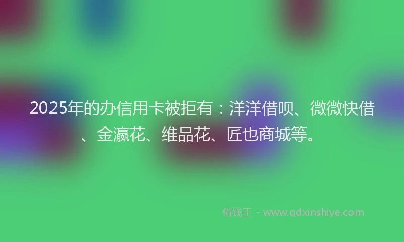 2025年的办信用卡被拒有：洋洋借呗、微微快借、金瀛花、维品花、匠也商城等。