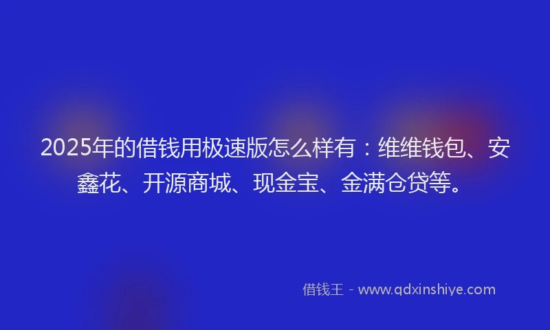 2025年的借钱用极速版怎么样有：维维钱包、安鑫花、开源商城、现金宝、金满仓贷等。