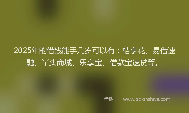 2025年的借钱能手几岁可以有：桔享花、易借速融、丫头商城、乐享宝、借款宝速贷等。
