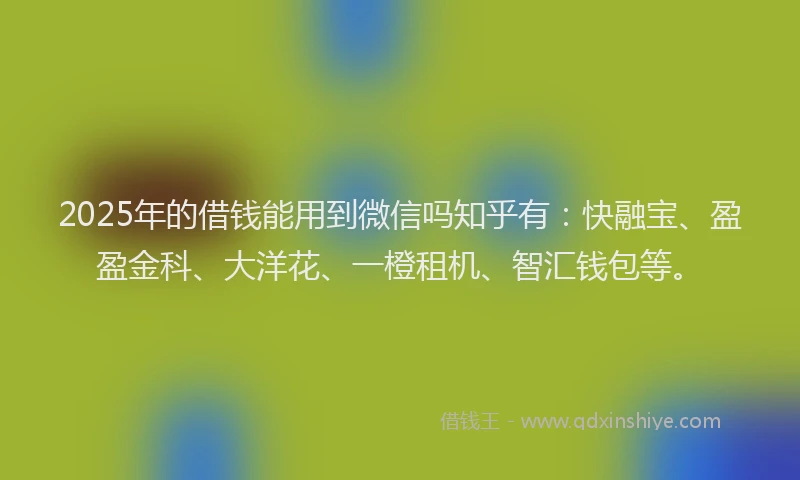 2025年的借钱能用到微信吗知乎有：快融宝、盈盈金科、大洋花、一橙租机、智汇钱包等。