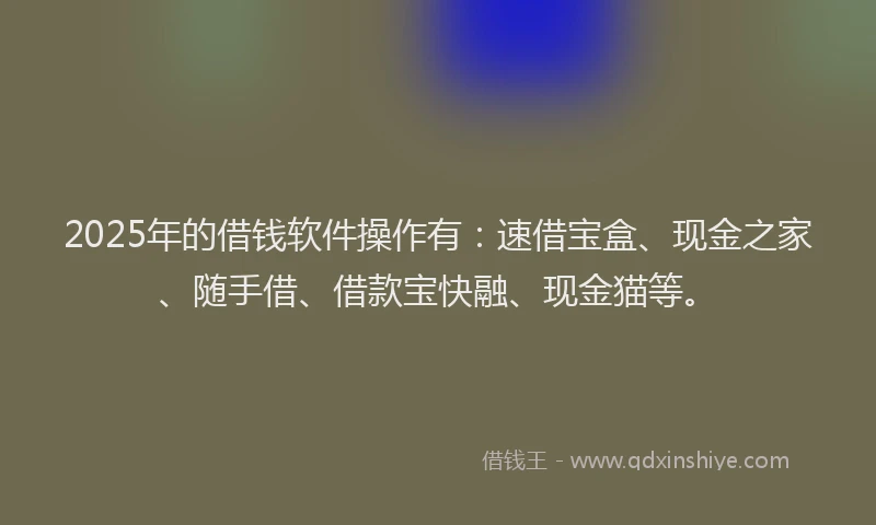 2025年的借钱软件操作有：速借宝盒、现金之家、随手借、借款宝快融、现金猫等。