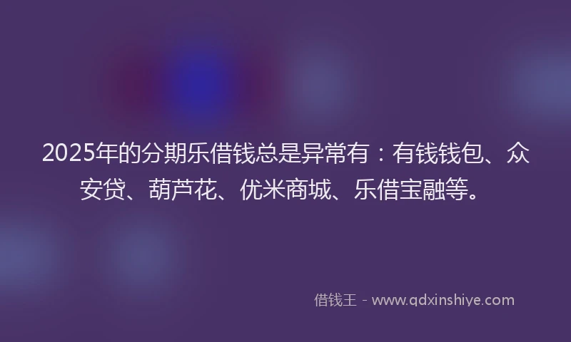 2025年的分期乐借钱总是异常有：有钱钱包、众安贷、葫芦花、优米商城、乐借宝融等。