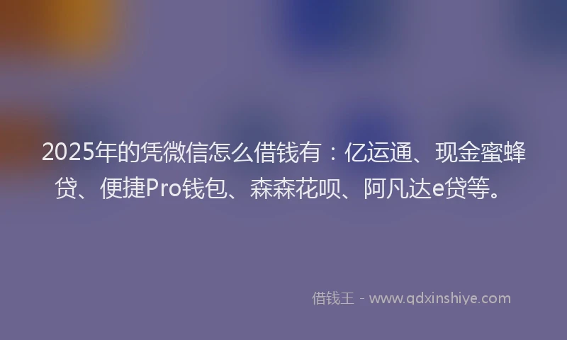 2025年的凭微信怎么借钱有：亿运通、现金蜜蜂贷、便捷Pro钱包、森森花呗、阿凡达e贷等。