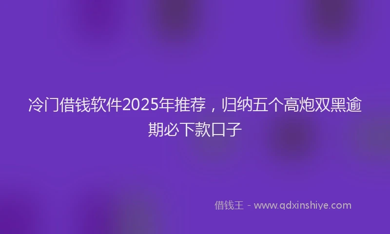 冷门借钱软件2025年推荐，归纳五个高炮双黑逾期必下款口子