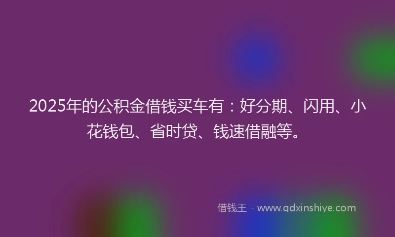 2025年的公积金借钱买车有：好分期、闪用、小花钱包、省时贷、钱速借融等。