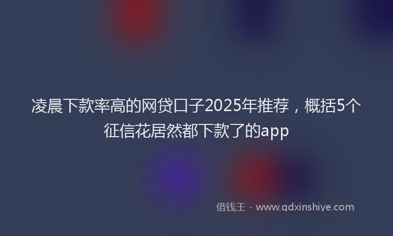凌晨下款率高的网贷口子2025年推荐，概括5个征信花居然都下款了的app