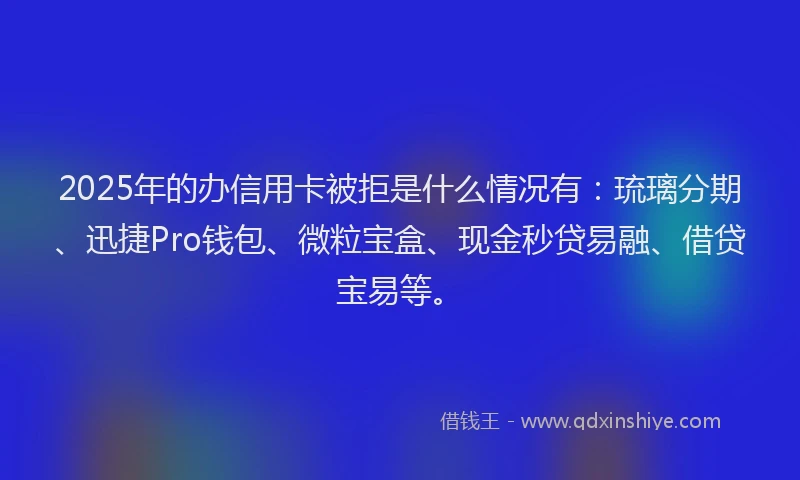 2025年的办信用卡被拒是什么情况有：琉璃分期、迅捷Pro钱包、微粒宝盒、现金秒贷易融、借贷宝易等。