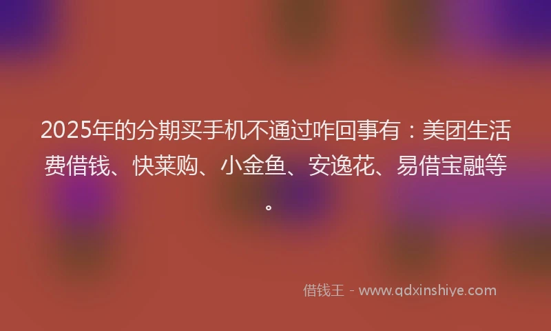 2025年的分期买手机不通过咋回事有：美团生活费借钱、快莱购、小金鱼、安逸花、易借宝融等。
