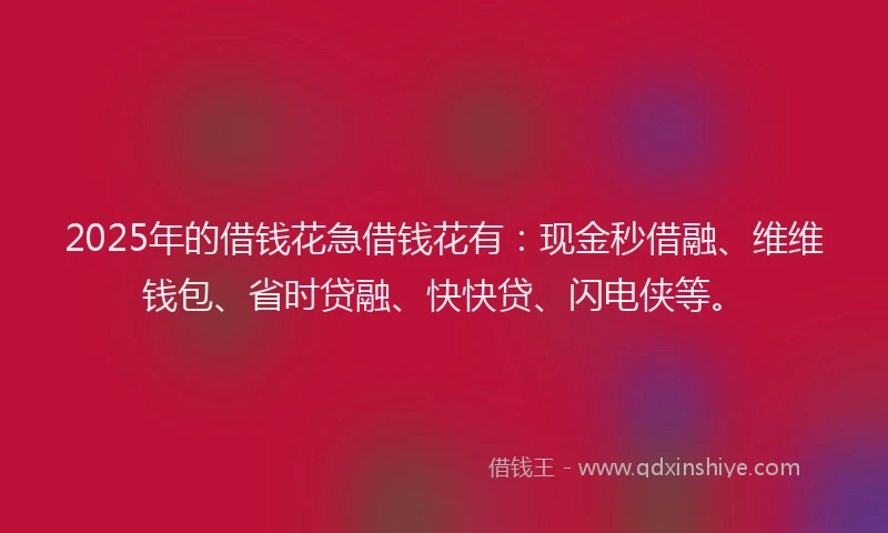 2025年的借钱花急借钱花有：现金秒借融、维维钱包、省时贷融、快快贷、闪电侠等。