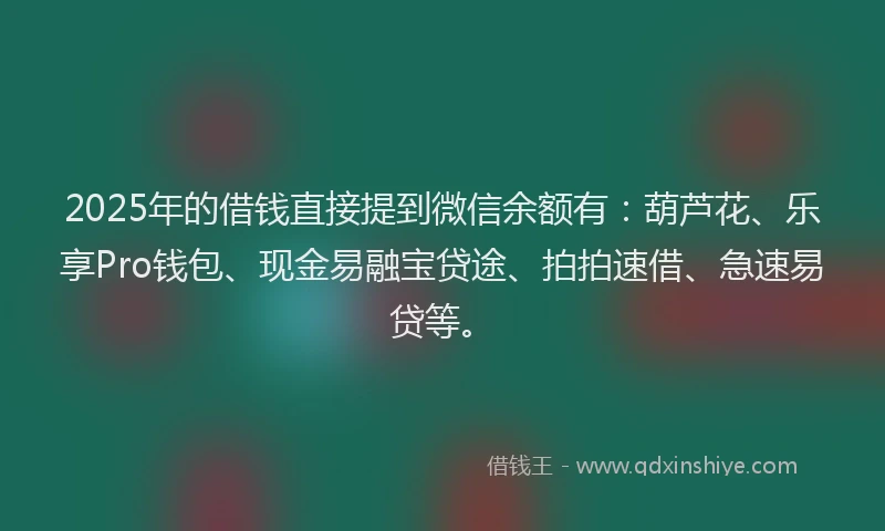 2025年的借钱直接提到微信余额有：葫芦花、乐享Pro钱包、现金易融宝贷途、拍拍速借、急速易贷等。