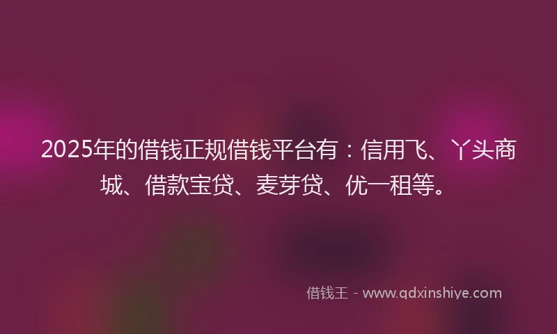 2025年的借钱正规借钱平台有：信用飞、丫头商城、借款宝贷、麦芽贷、优一租等。