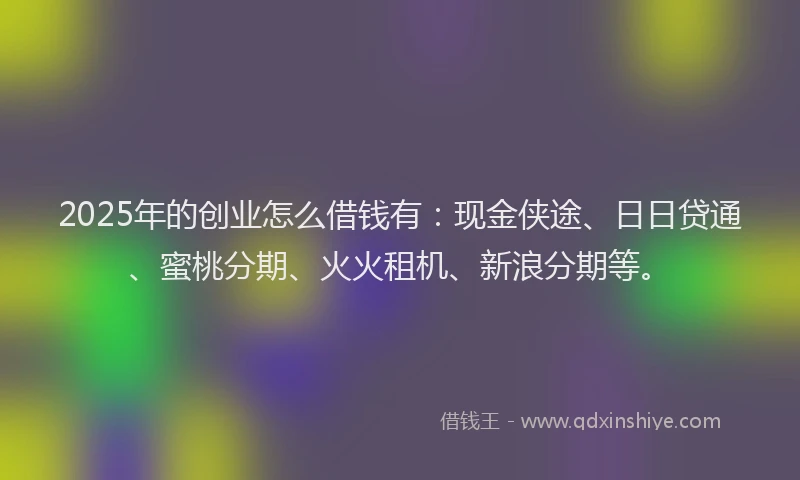 2025年的创业怎么借钱有：现金侠途、日日贷通、蜜桃分期、火火租机、新浪分期等。