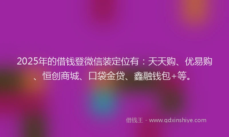2025年的借钱登微信装定位有：天天购、优易购、恒创商城、口袋金贷、鑫融钱包+等。