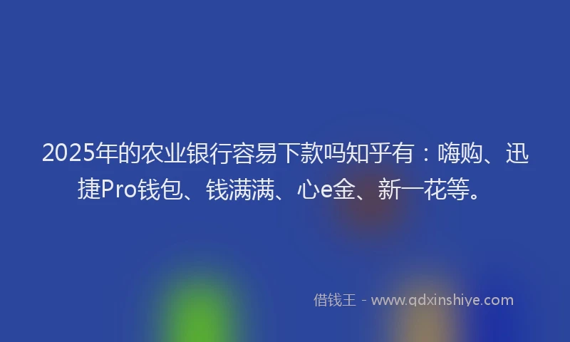 2025年的农业银行容易下款吗知乎有：嗨购、迅捷Pro钱包、钱满满、心e金、新一花等。