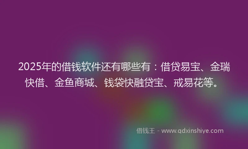 2025年的借钱软件还有哪些有：借贷易宝、金瑞快借、金鱼商城、钱袋快融贷宝、戒易花等。