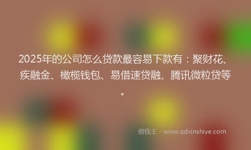2025年的公司怎么贷款最容易下款有：聚财花、疾融金、橄榄钱包、易借速贷融、腾讯微粒贷等。