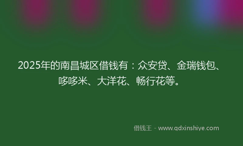 2025年的南昌城区借钱有：众安贷、金瑞钱包、哆哆米、大洋花、畅行花等。