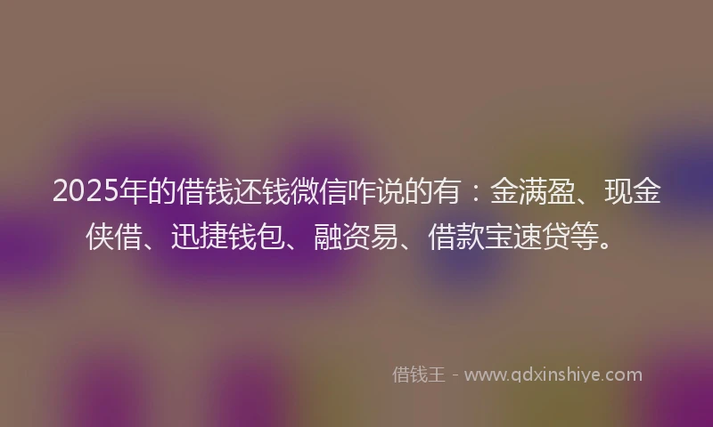 2025年的借钱还钱微信咋说的有：金满盈、现金侠借、迅捷钱包、融资易、借款宝速贷等。
