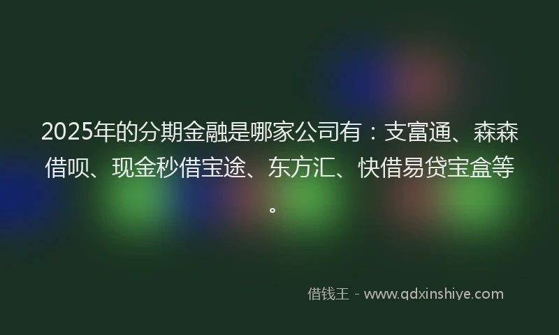 2025年的分期金融是哪家公司有：支富通、森森借呗、现金秒借宝途、东方汇、快借易贷宝盒等。