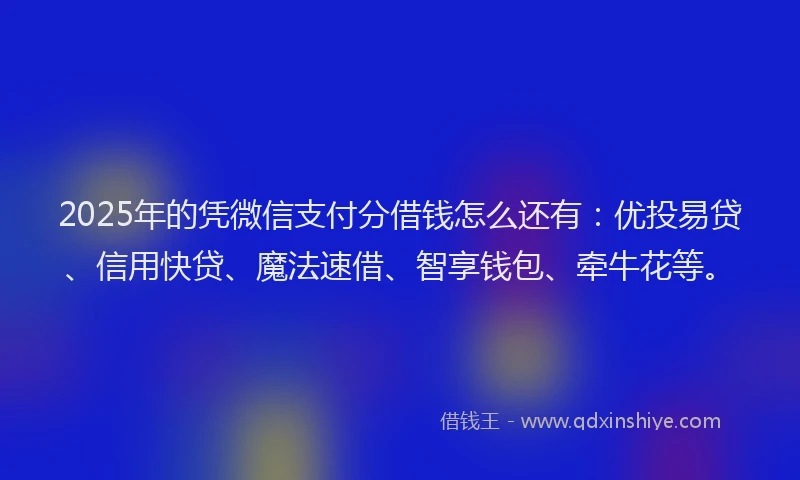 2025年的凭微信支付分借钱怎么还有：优投易贷、信用快贷、魔法速借、智享钱包、牵牛花等。