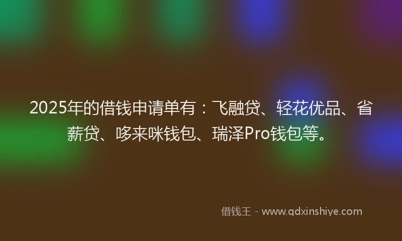2025年的借钱申请单有：飞融贷、轻花优品、省薪贷、哆来咪钱包、瑞泽Pro钱包等。