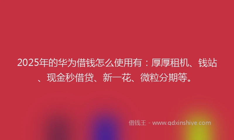 2025年的华为借钱怎么使用有：厚厚租机、钱站、现金秒借贷、新一花、微粒分期等。