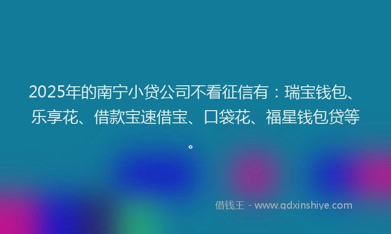 2025年的南宁小贷公司不看征信有：瑞宝钱包、乐享花、借款宝速借宝、口袋花、福星钱包贷等。