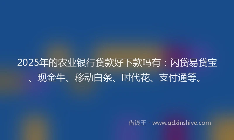 2025年的农业银行贷款好下款吗有：闪贷易贷宝、现金牛、移动白条、时代花、支付通等。