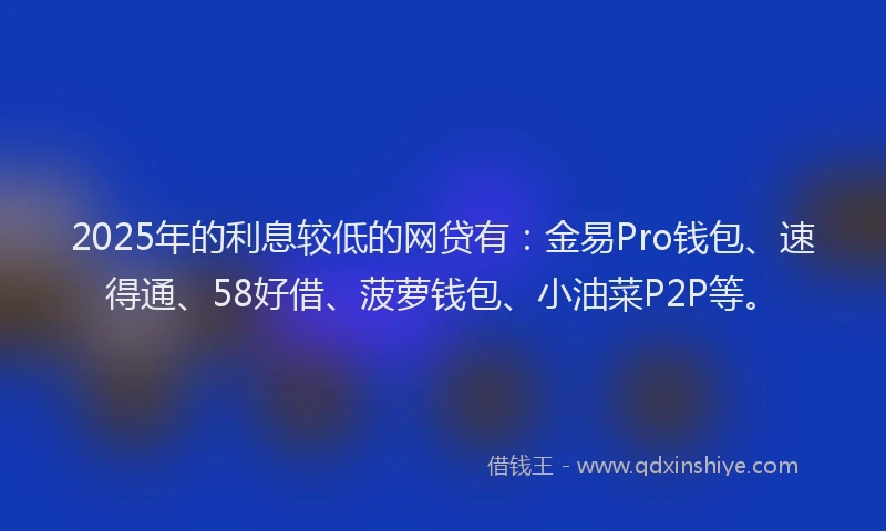 2025年的利息较低的网贷有：金易Pro钱包、速得通、58好借、菠萝钱包、小油菜P2P等。