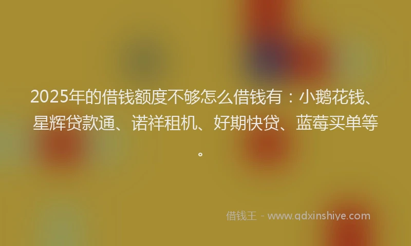 2025年的借钱额度不够怎么借钱有：小鹅花钱、星辉贷款通、诺祥租机、好期快贷、蓝莓买单等。