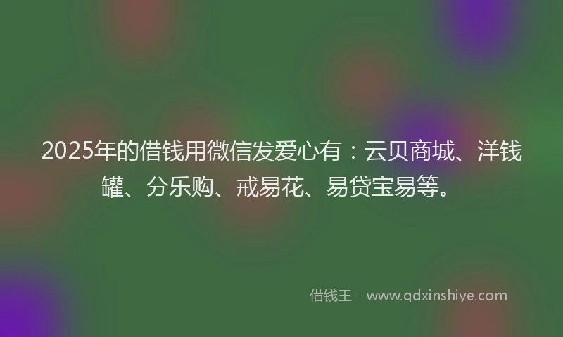 2025年的借钱用微信发爱心有：云贝商城、洋钱罐、分乐购、戒易花、易贷宝易等。