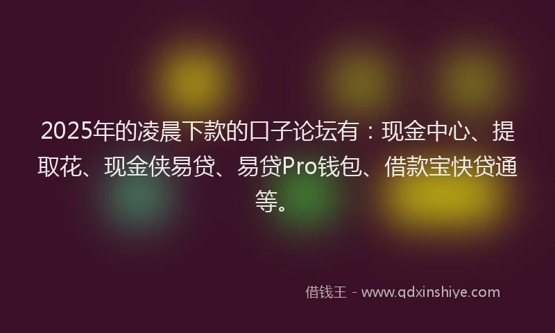 2025年的凌晨下款的口子论坛有：现金中心、提取花、现金侠易贷、易贷Pro钱包、借款宝快贷通等。