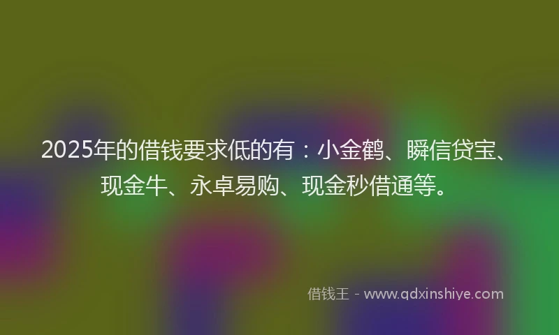 2025年的借钱要求低的有：小金鹤、瞬信贷宝、现金牛、永卓易购、现金秒借通等。