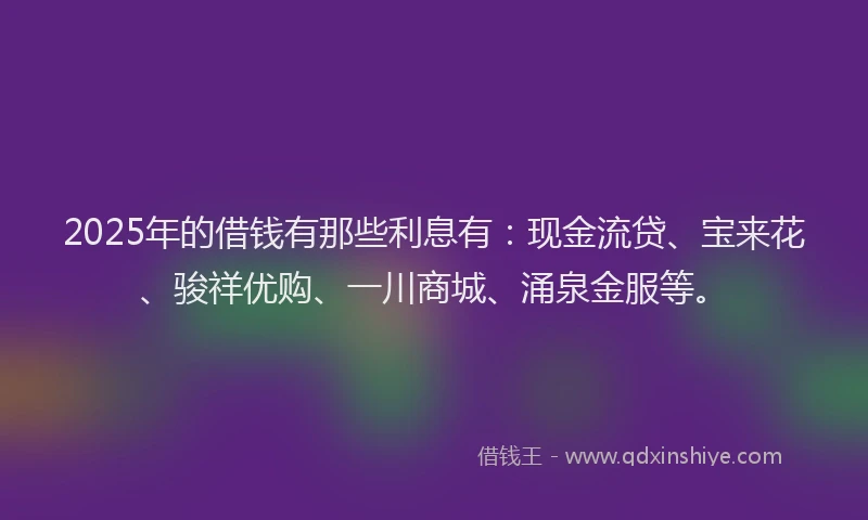 2025年的借钱有那些利息有：现金流贷、宝来花、骏祥优购、一川商城、涌泉金服等。