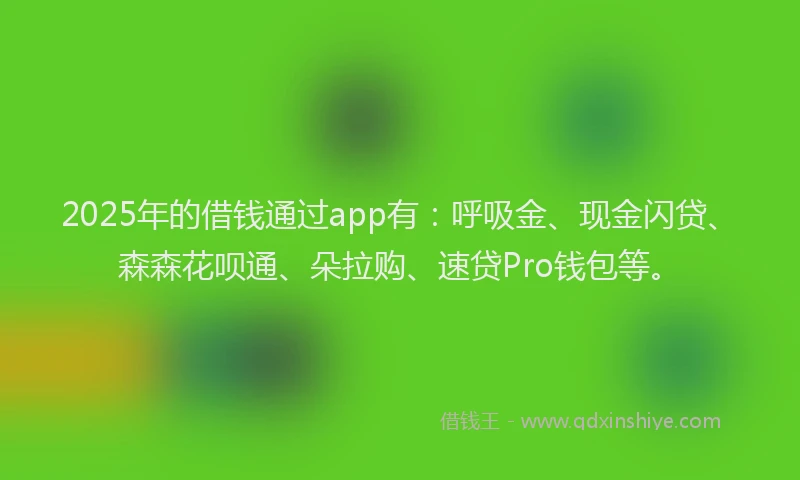 2025年的借钱通过app有：呼吸金、现金闪贷、森森花呗通、朵拉购、速贷Pro钱包等。