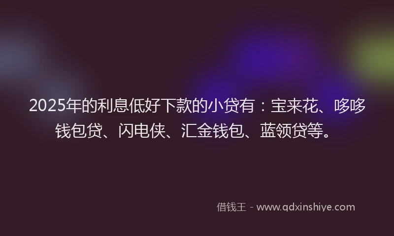 2025年的利息低好下款的小贷有：宝来花、哆哆钱包贷、闪电侠、汇金钱包、蓝领贷等。