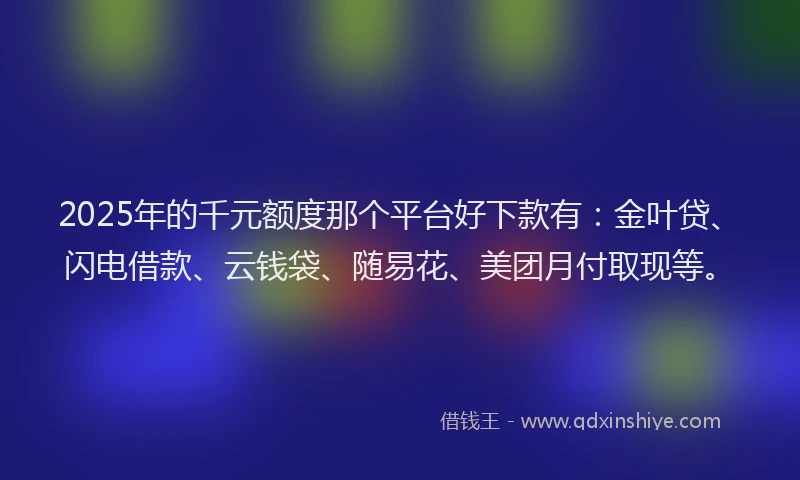 2025年的千元额度那个平台好下款有：金叶贷、闪电借款、云钱袋、随易花、美团月付取现等。