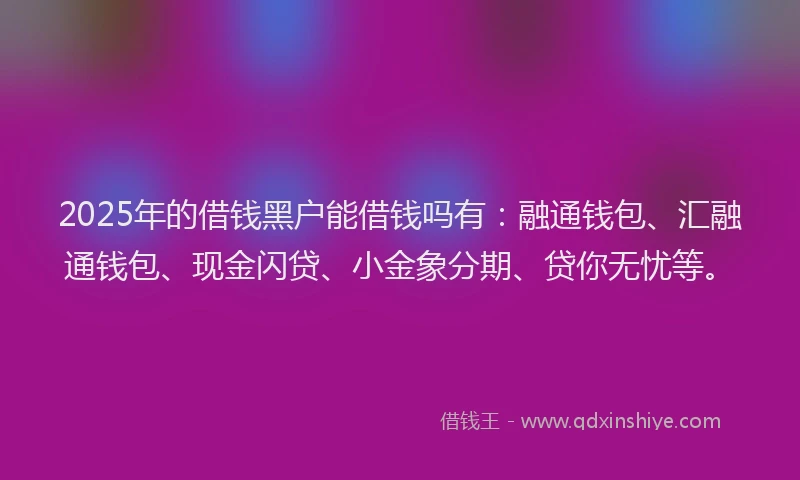 2025年的借钱黑户能借钱吗有：融通钱包、汇融通钱包、现金闪贷、小金象分期、贷你无忧等。