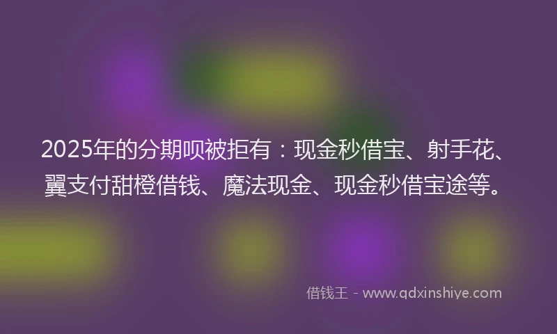 2025年的分期呗被拒有：现金秒借宝、射手花、翼支付甜橙借钱、魔法现金、现金秒借宝途等。