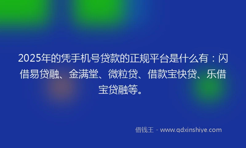 2025年的凭手机号贷款的正规平台是什么有：闪借易贷融、金满堂、微粒贷、借款宝快贷、乐借宝贷融等。