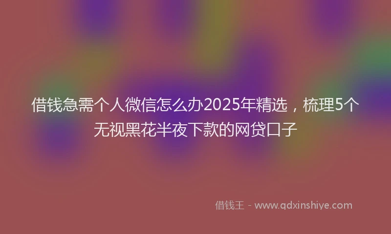 借钱急需个人微信怎么办2025年精选，梳理5个无视黑花半夜下款的网贷口子