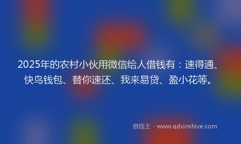 2025年的农村小伙用微信给人借钱有：速得通、快鸟钱包、替你速还、我来易贷、盈小花等。