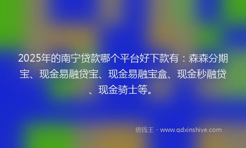 2025年的南宁贷款哪个平台好下款有：森森分期宝、现金易融贷宝、现金易融宝盒、现金秒融贷、现金骑士等。