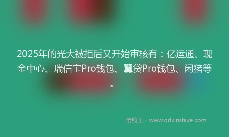 2025年的光大被拒后又开始审核有：亿运通、现金中心、瑞信宝Pro钱包、翼贷Pro钱包、闲猪等。