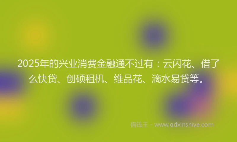 2025年的兴业消费金融通不过有：云闪花、借了么快贷、创硕租机、维品花、滴水易贷等。
